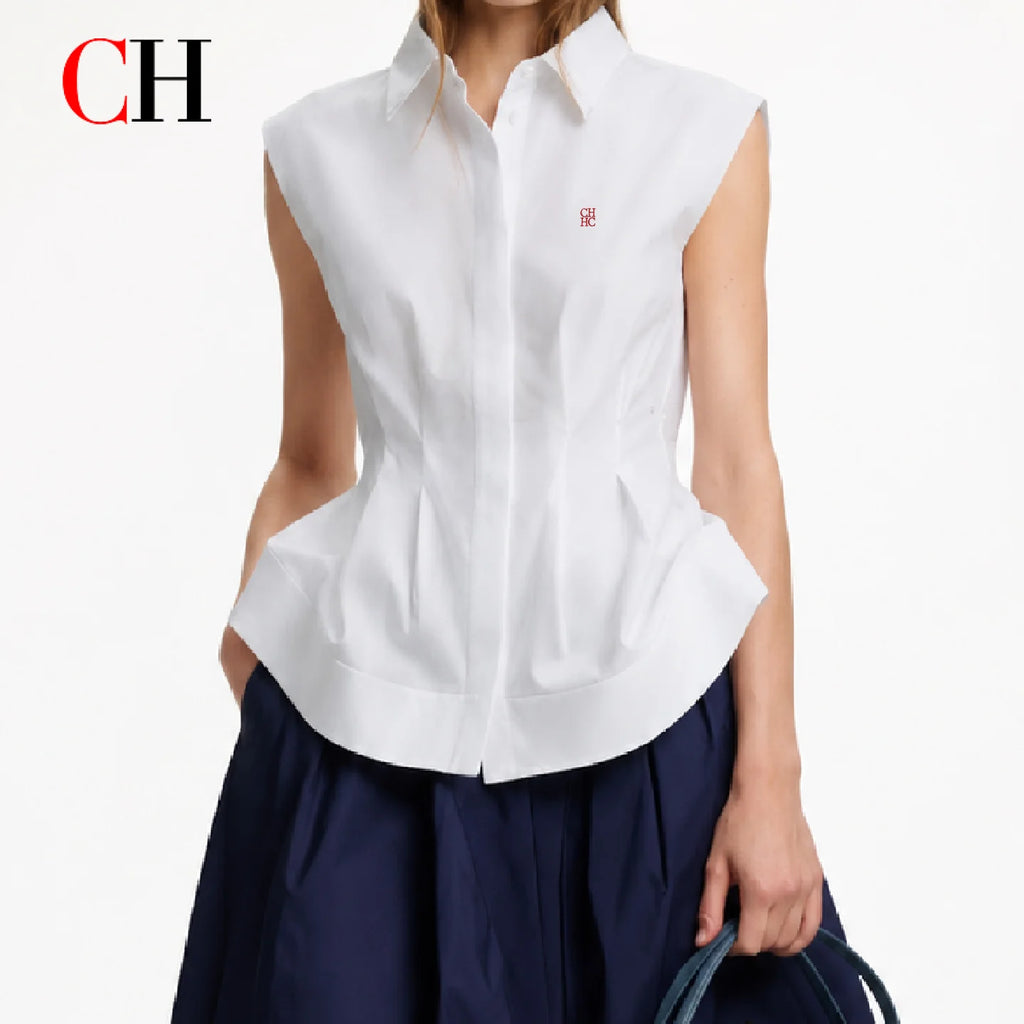 CH Women's Sleeveless Button Down Shirt Collared Fitted Blouse Top