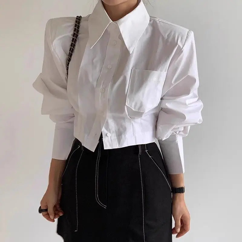 Spring Autumn New Fashion Turn-down Collar Long Sleeve Solid Color