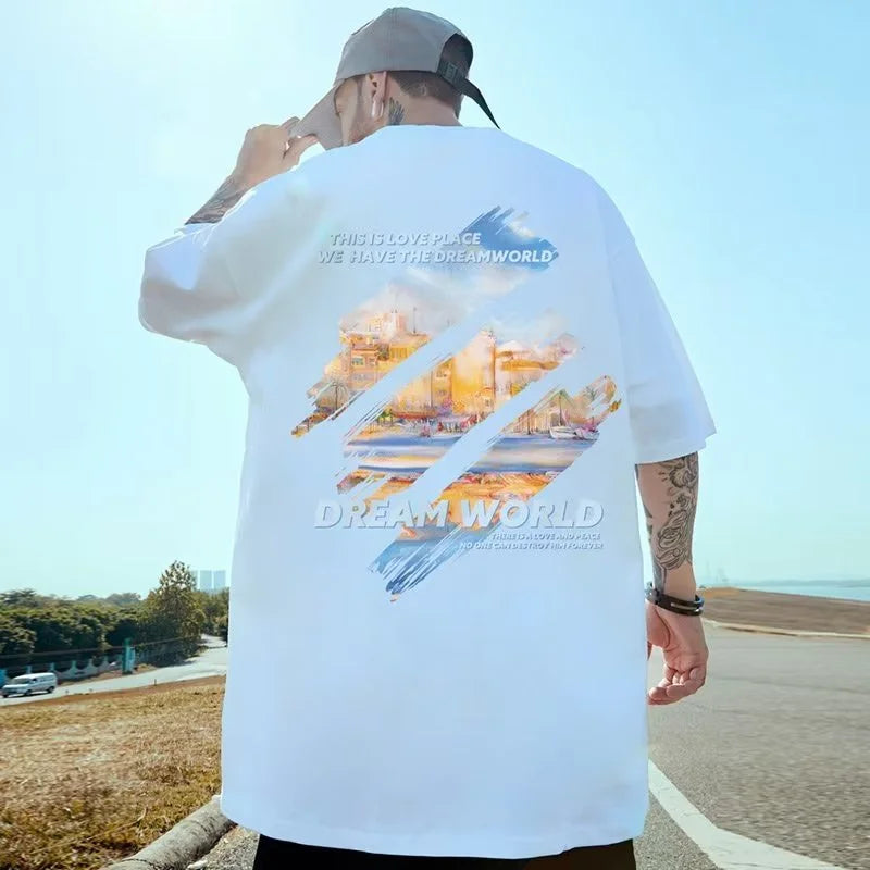 M-8XL 2024 NewPainting Print Round Neck Short Sleeve T-shirt for Men