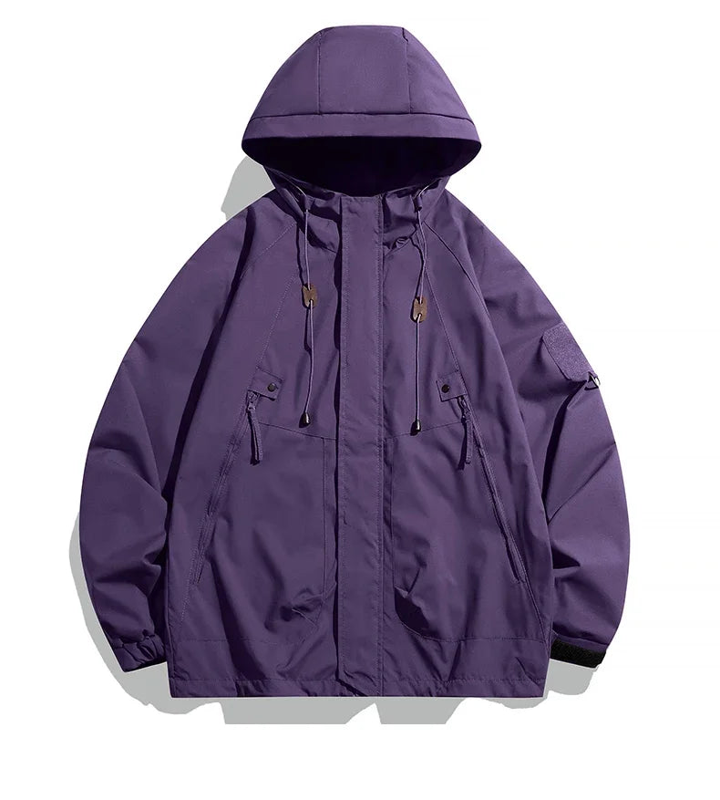 Windbreakers Men Hooded Jacket Zipper Coat Cargo Waterproof Black