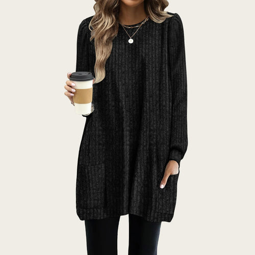 New Spring Women Long Shirts Puff Long Sleeve Round Neck Casual Loose