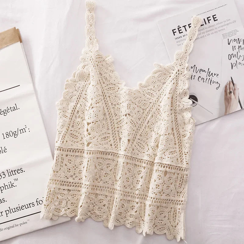 Female Beachwear Bohemian Boho Chic Crochet Eyelet Tank Tops Women