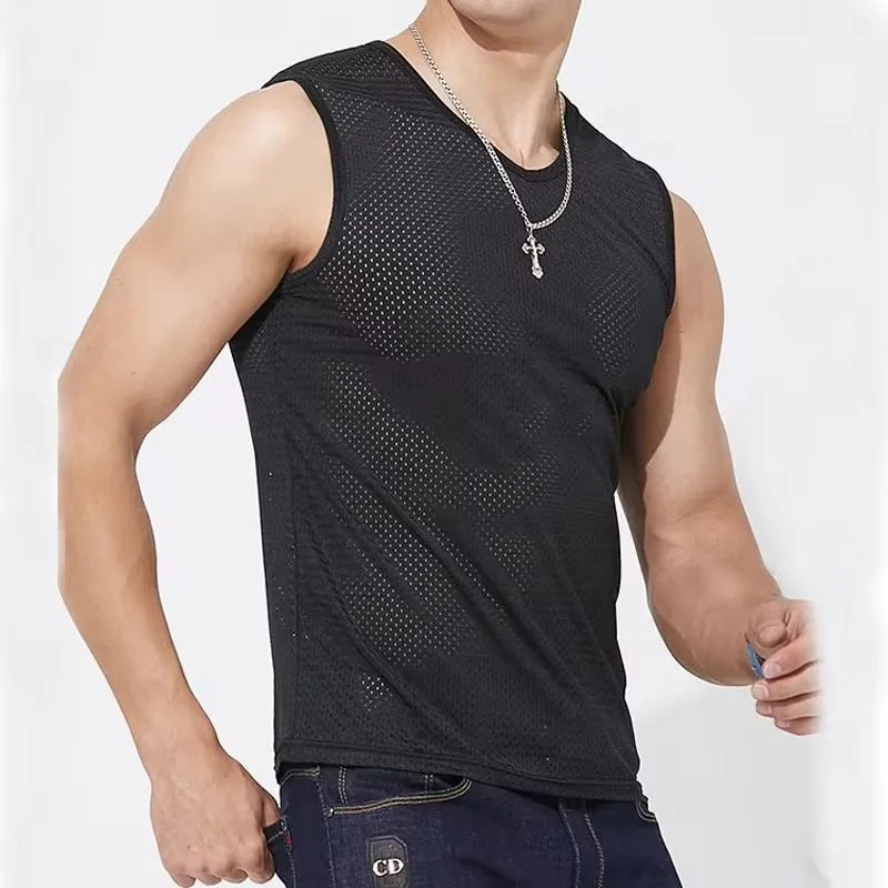 1 PC Men's Ice Silk Mesh Tank Tops Gym Stringer Transparent