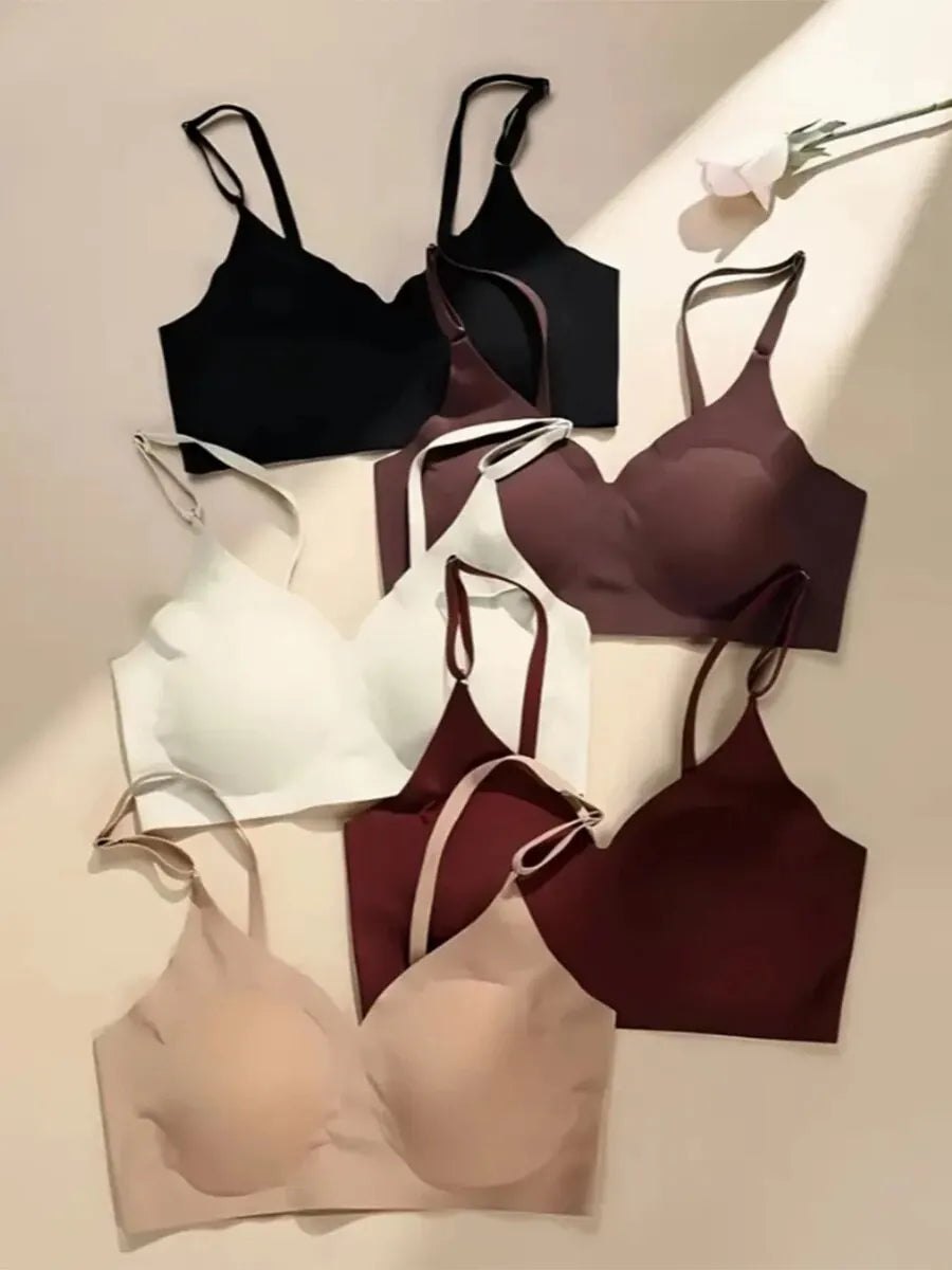 1 Pcs Seamless Wireless Bras, Soft & Comfy Solid Bra With Removable