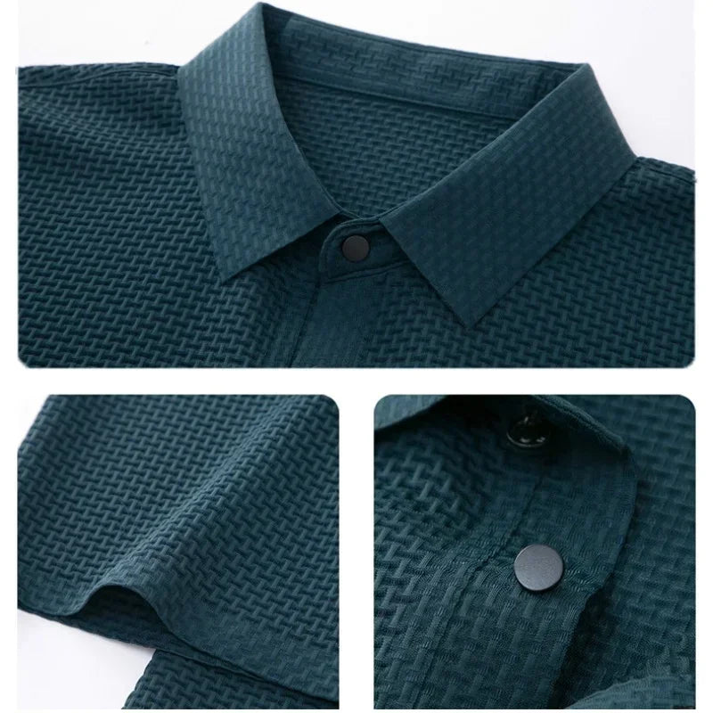 Motorcycle Summer Men Lop-up Hollow Short-sleeved Polo Tee Shirt Ice