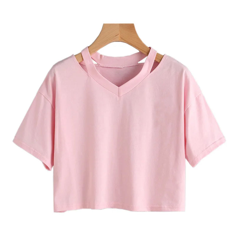 Y2k Crop Tops Women's Graphic Short Sleeve V-neck Cropped T Shirt 90s