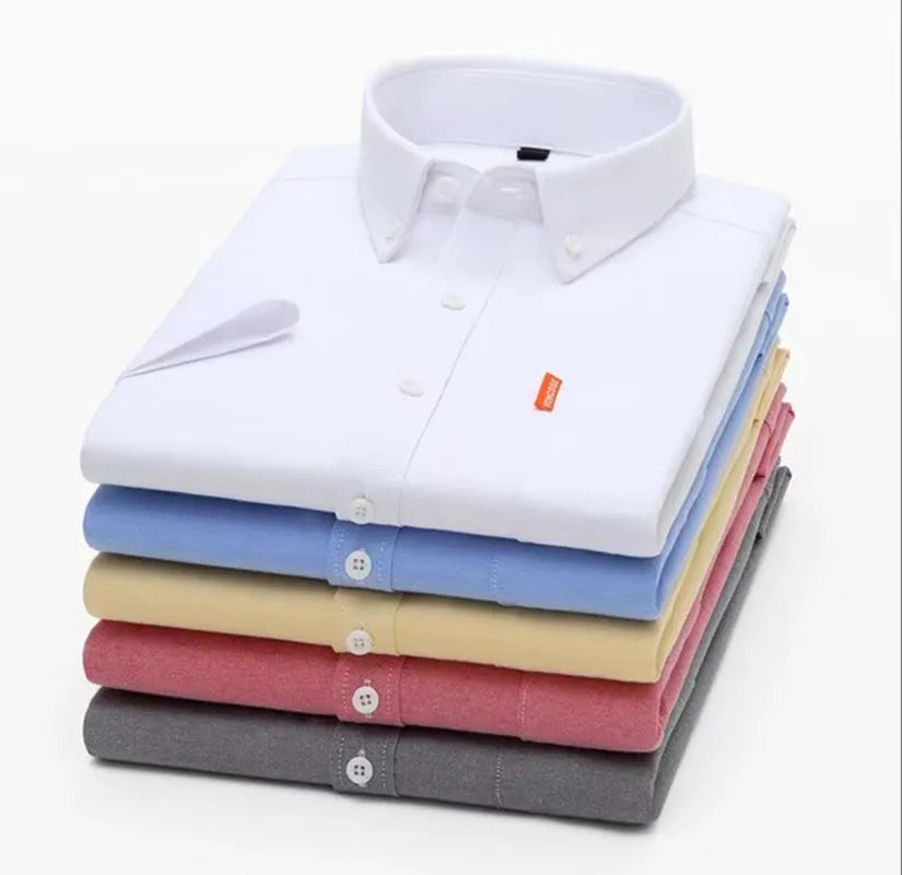 100% Cotton Men's Oxford Shirts Short Sleeve Solid Color Turn Down