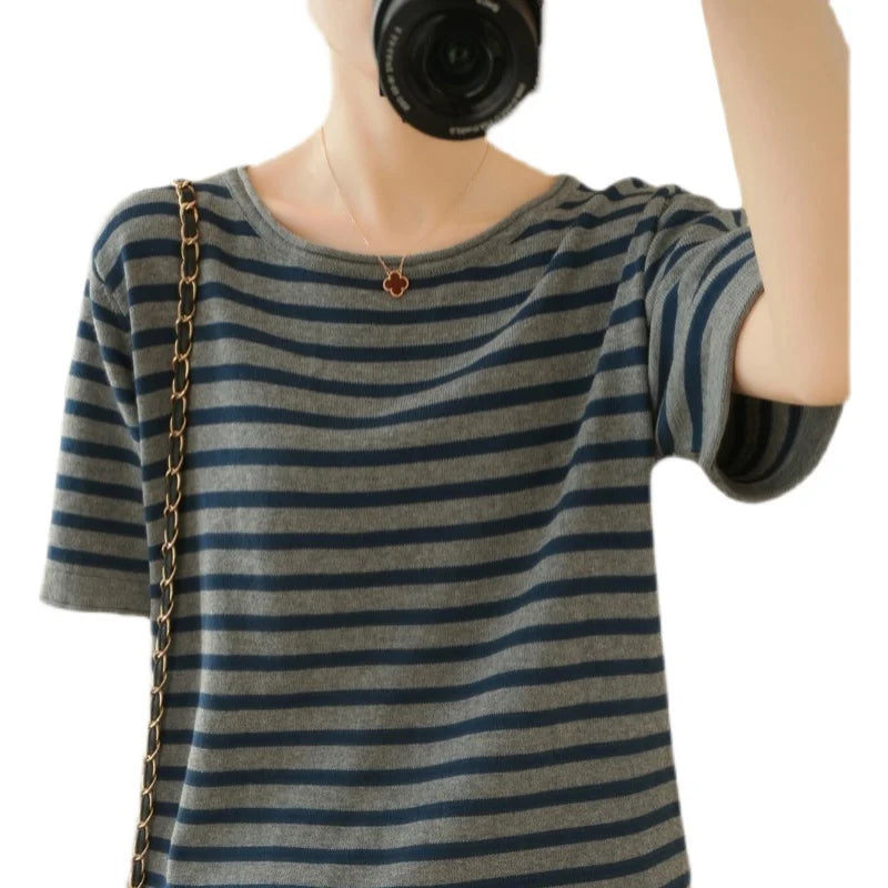 Pure Cotton Round Neck T Shirt For Women Summer Korean Style Loose