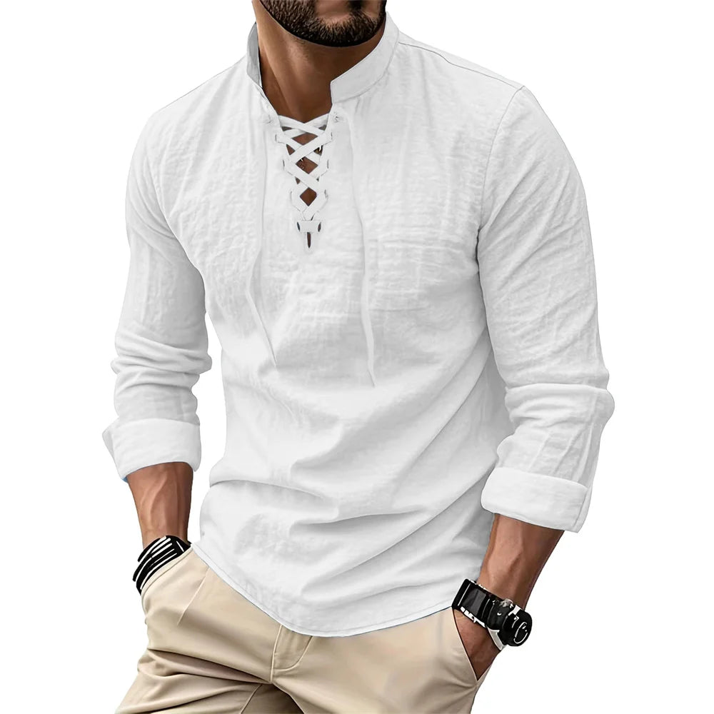 Men's Vintage V-neck T-shirt Cotton Linen Pirate Medieval Viking