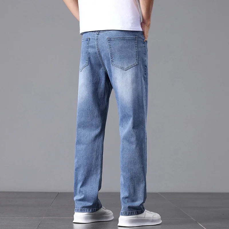 High Cotton Stretch Jeans for Men Loose Straight Leg 2025 Summer Slim