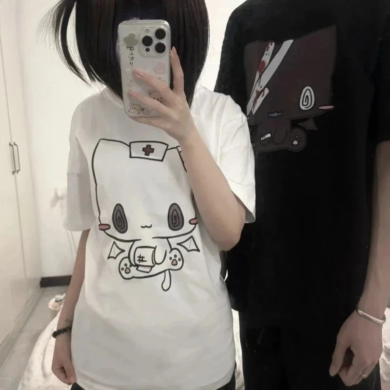 Women T Shirts Cartoon Printed Funny Couple Sweet Short Sleeve O Neck