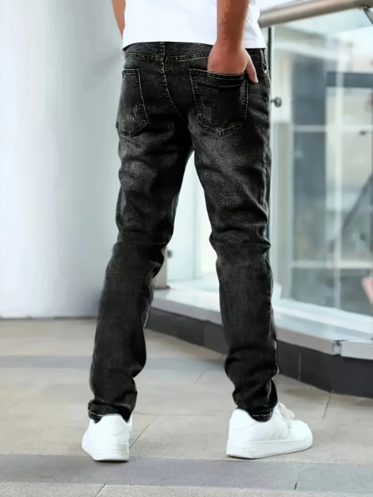 1pc Men'S Casual Slim Fit Stretch Jeans, Chic Street Style Distressed