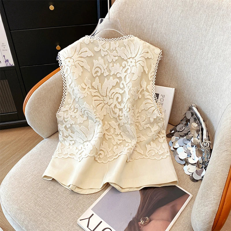 Elegant Chinese Style Embroidered Vest Women Summer Sleeveless Office