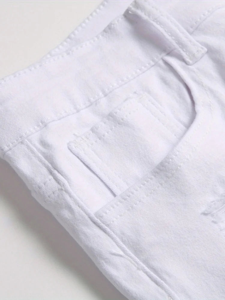 Stretch Slim Fit Skinny White Jeans for Men Tight Little Feet Fashion