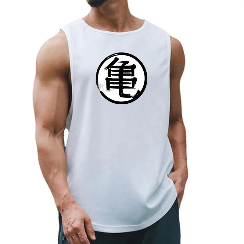 Japanese Anime Turtle Script Printed Summer Fitness Sports Tank Tops