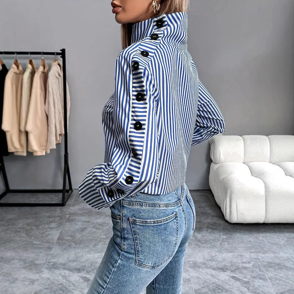 Spring Shirt New Stripe Long Sleeved Top For Women Elegant Office Lady
