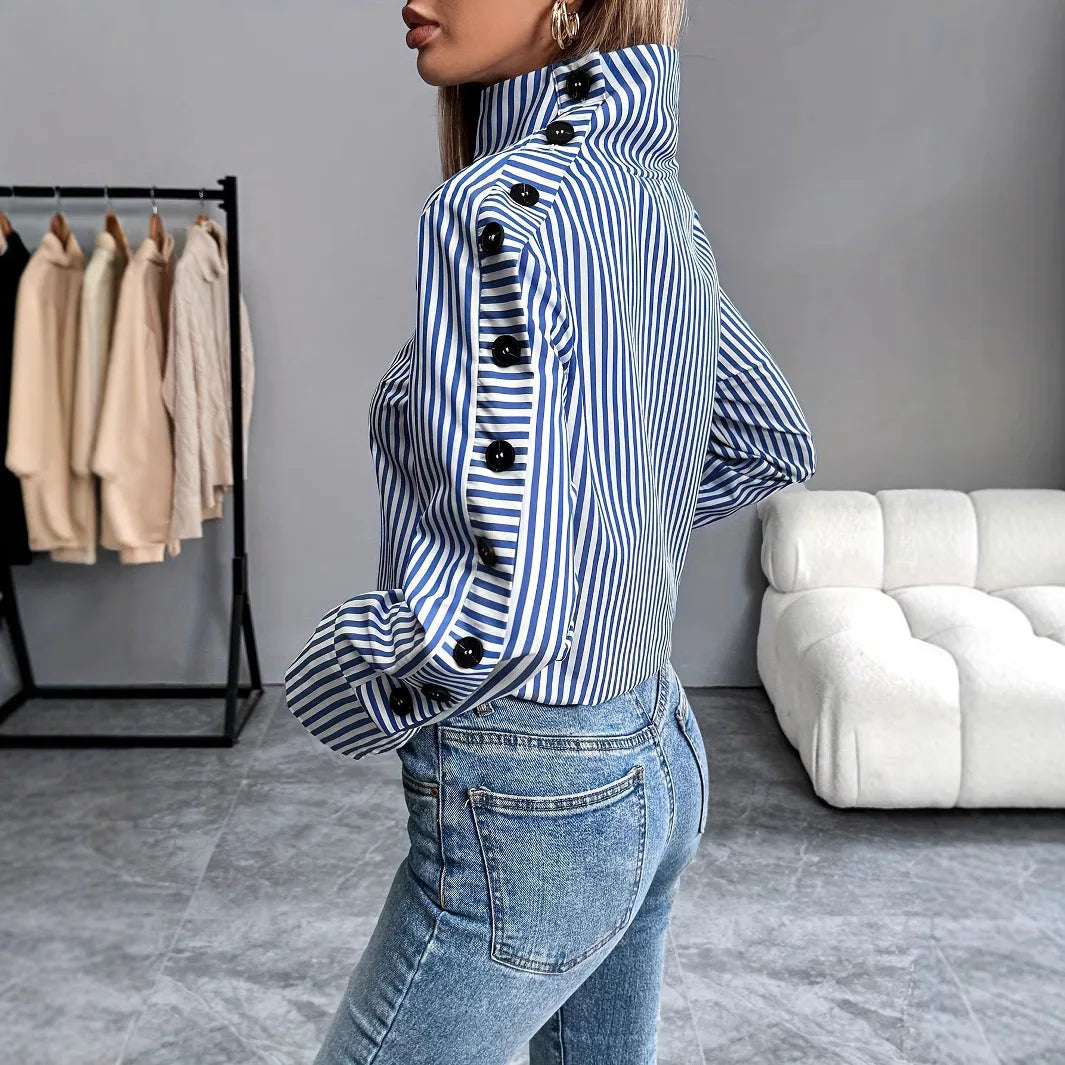 Spring Shirt New Stripe Long Sleeved Top For Women Elegant Office Lady