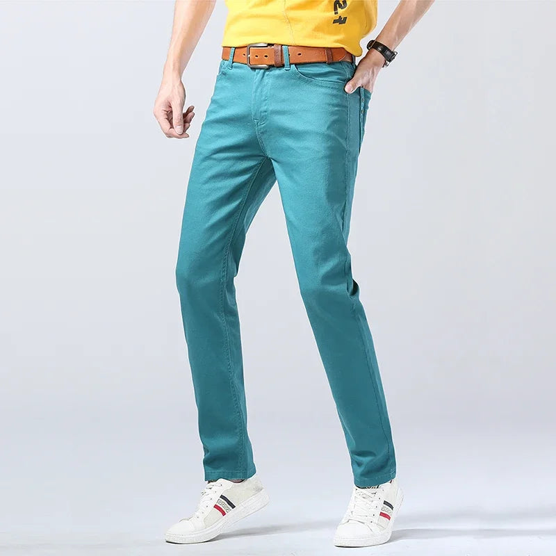 2024 Autumn New Men's Stretch Fit Jeans Bright Trendy Denim
