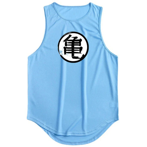 Japanese Anime Turtle Script Printed Summer Fitness Sports Tank Tops