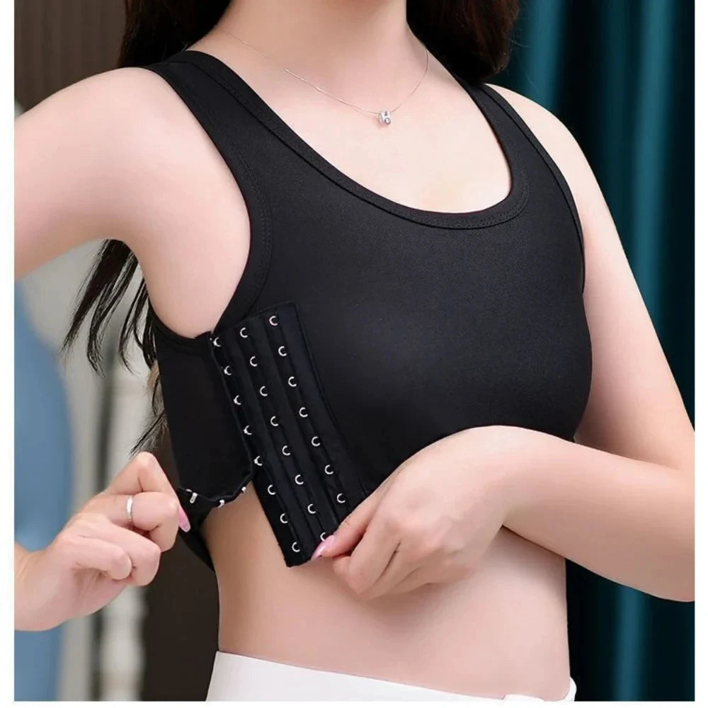 Women Breathable Chest Breast Binder Side Buckle Short Vest Tops Chest