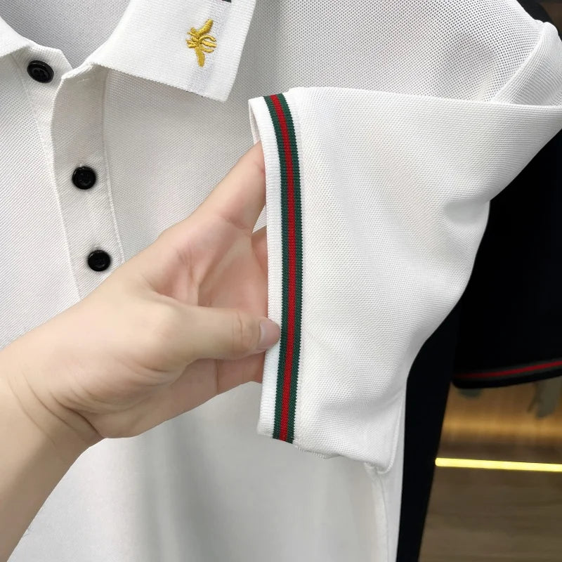 High Quality Man Short-Sleeved Polo Shirt Lapel Button Embroidery