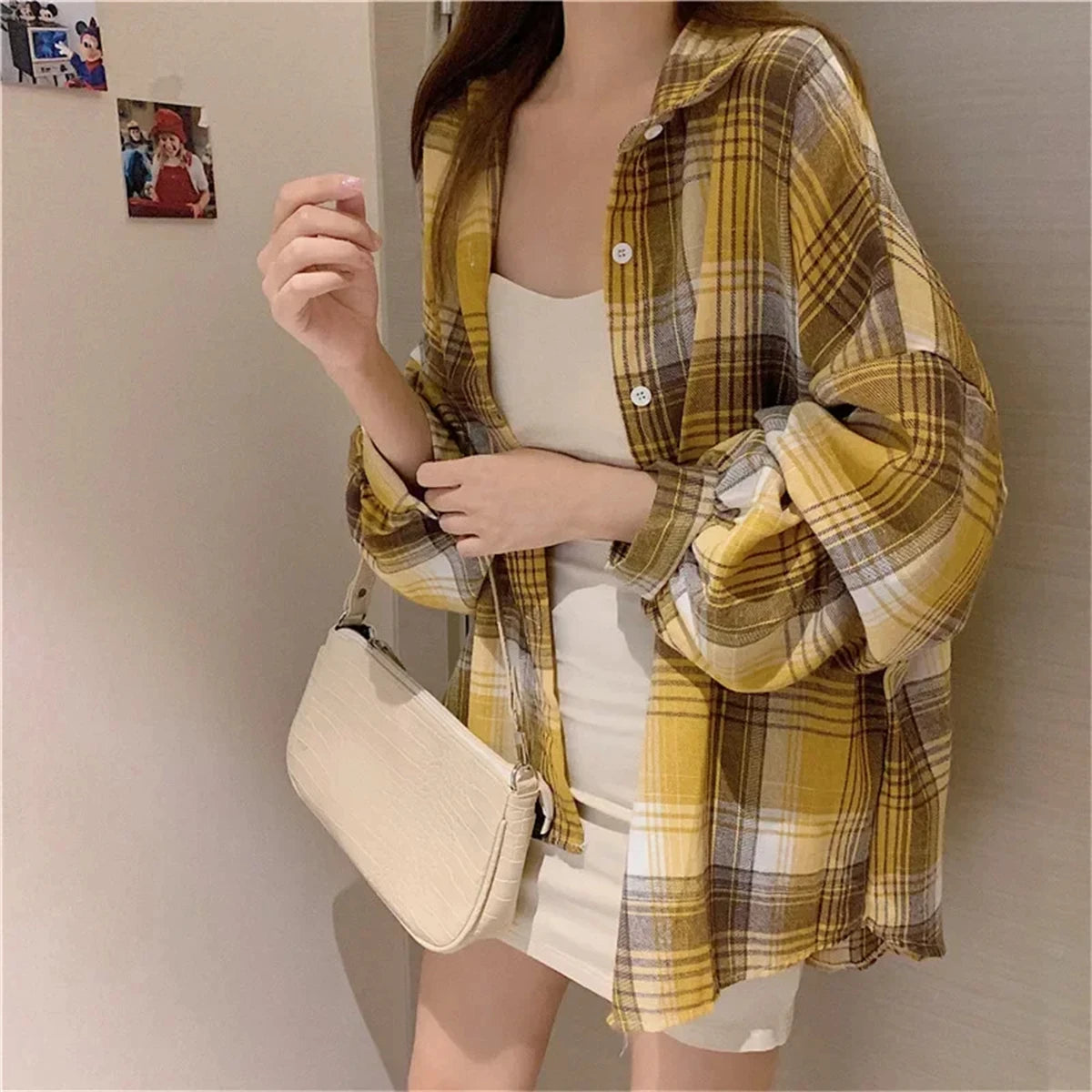 Korean Plaid Blouses for Women Fashion Long Sleeve Check Shirt Ladies