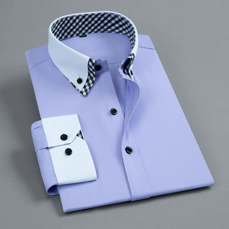 Men's Long Sleeve Dress Shirt Non Iron Double Layer Business Formal