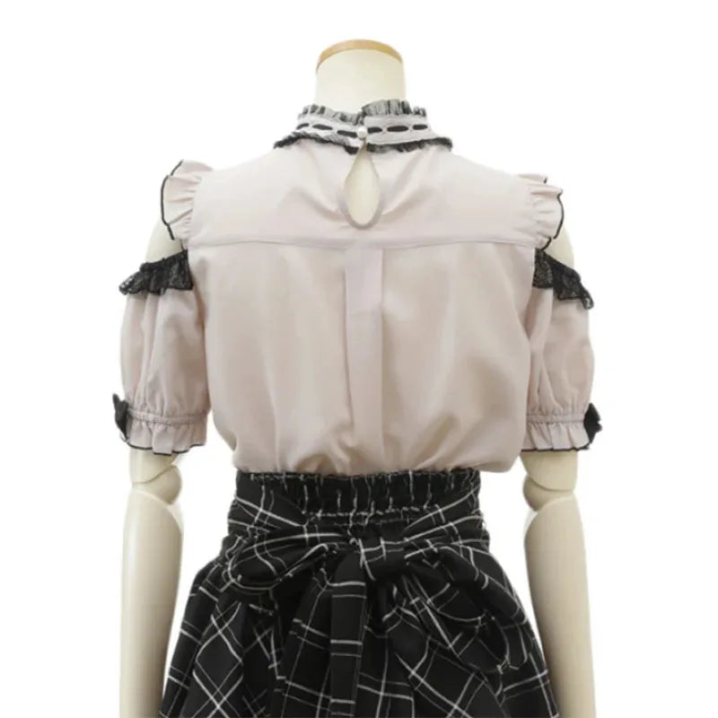 Gothic Lolita Blouses Women Sweet Bow Off Shoulder JK Shirt Japanese