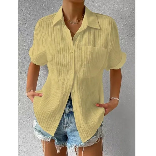 Solid Color Blouse For Women's Summer Fashion Loose Shirts Short