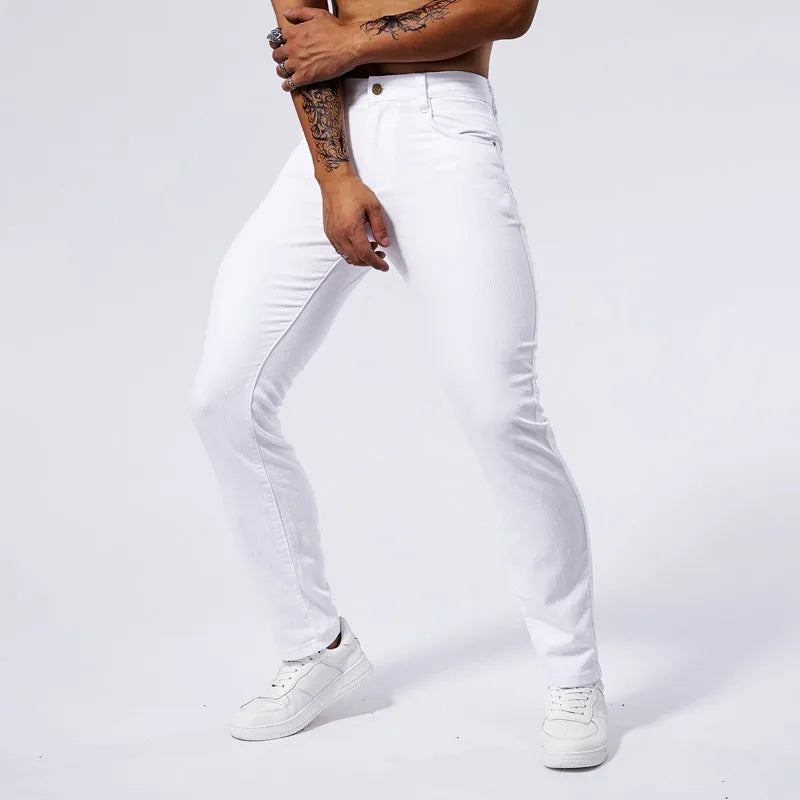 Summer new men's white casual versatile high elastic straight leg