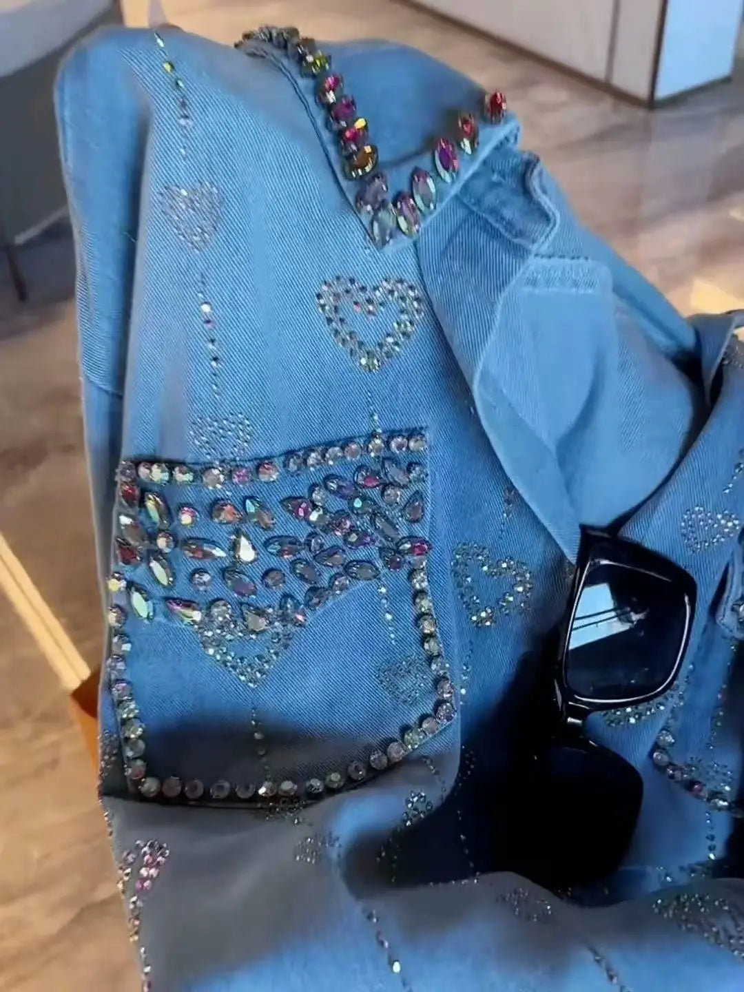 New In 2025 Autumn Trend Fashionable Diamonds Denim Shirts and Blouses