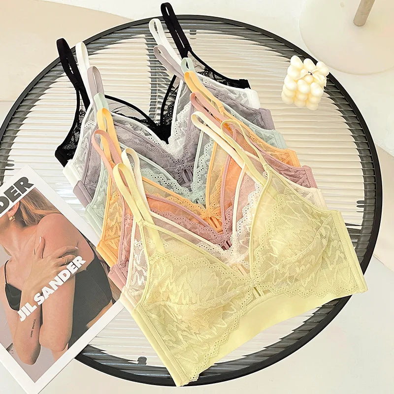 Sexy Lace Crop Top Deep V Backless Camisole Hollow Mesh Bra Female