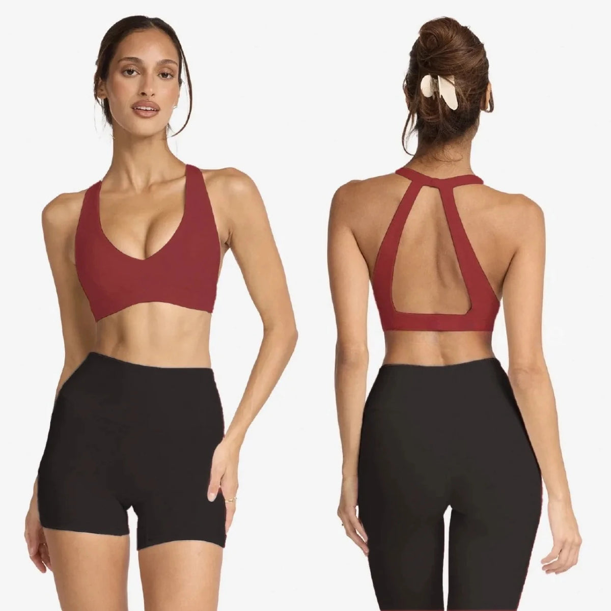 C-B Cross Back Sports Bra Naked Quick Dry Yoga Crop Top Padded Deep V