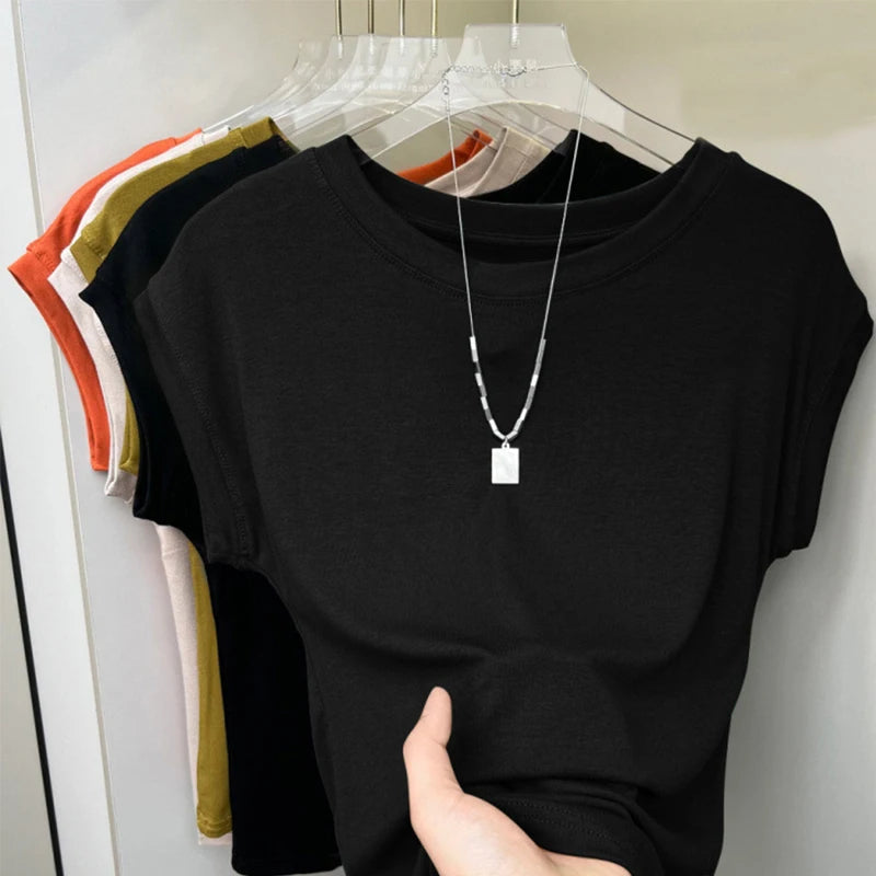 1pcs Women T Shirt Summer Sleeveless Round Neck Breathable Loose