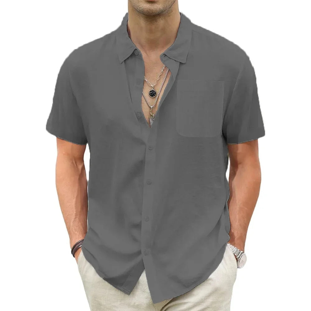 Men's Lightweight Hawaiian Shirts Cotton Linen Breathable Short Sleeve