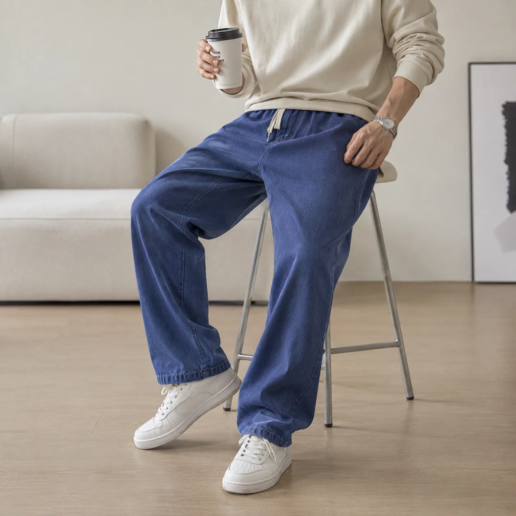 2026 Spring and Summer Men's Loose Jeans Elastic Waist Wide Leg Y2K