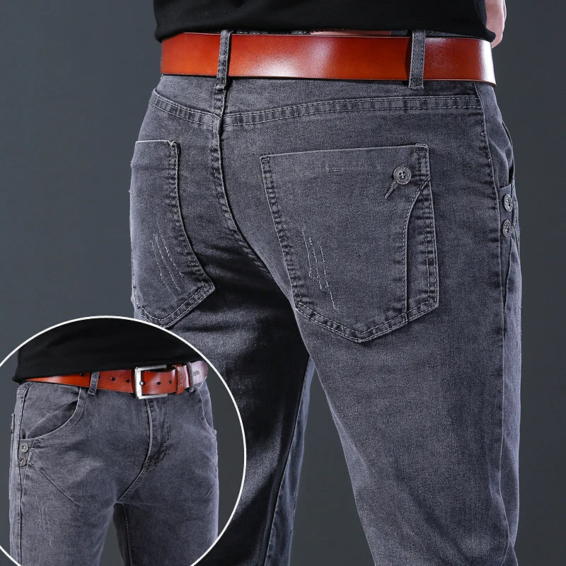 Men's slim fit Korean style comfortable straight leg elastic gray mid