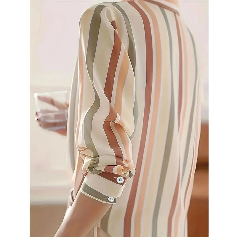 Elegant Chic Office Lady Turn Down Collar Shirt Simple Temperament