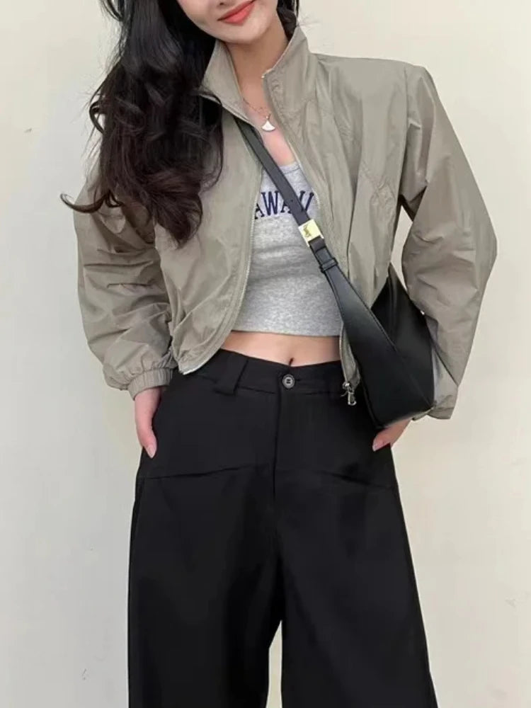 Autumn Vintage Women's Windbreaker Cropped Jackets Harajuku Oversized