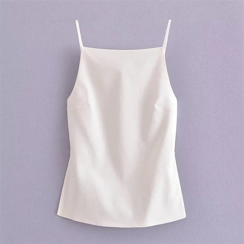 MUJER 2025 Black Backless Top Female White Sleeveless Crop Top With
