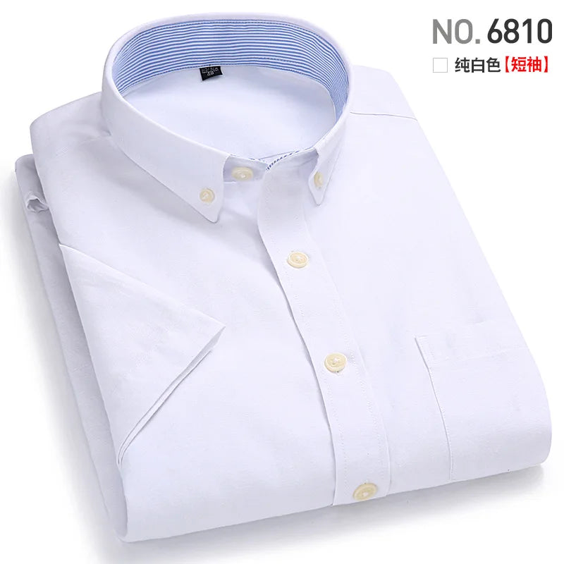 Men's Short-Sleeved Shirt, Summer Casual, Oxford Fabric, Solid Color,