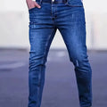 Men's Slim Fit Stretch Denim Jeans with Ripped Detail & Contrast