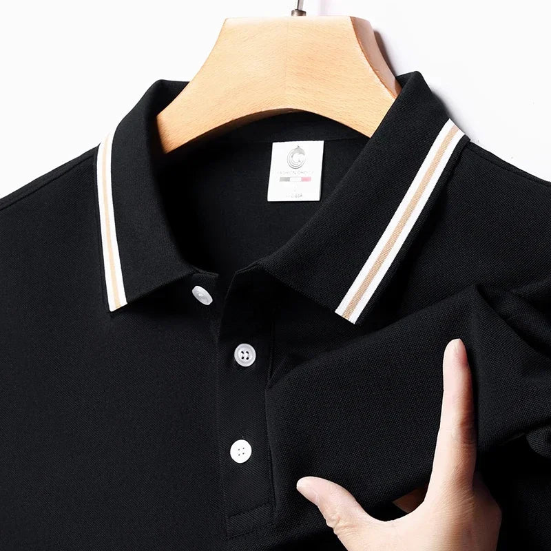Men's Fashion Solid Short Sleeved Striped Lapel Polo Shirt Summer