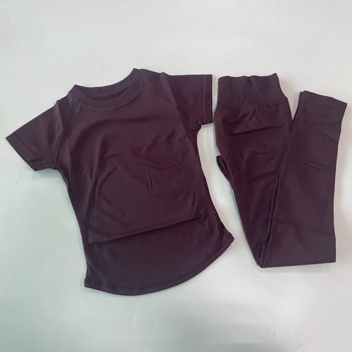 2 Piece Leggings Set Women Longline Short Sleeve Gym Crop Top High