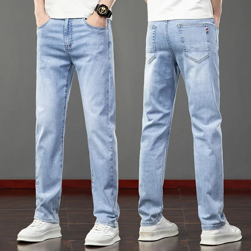 2026 Summer Men's Jeans Slim Fit Jeans Thin Stretch Straight Light