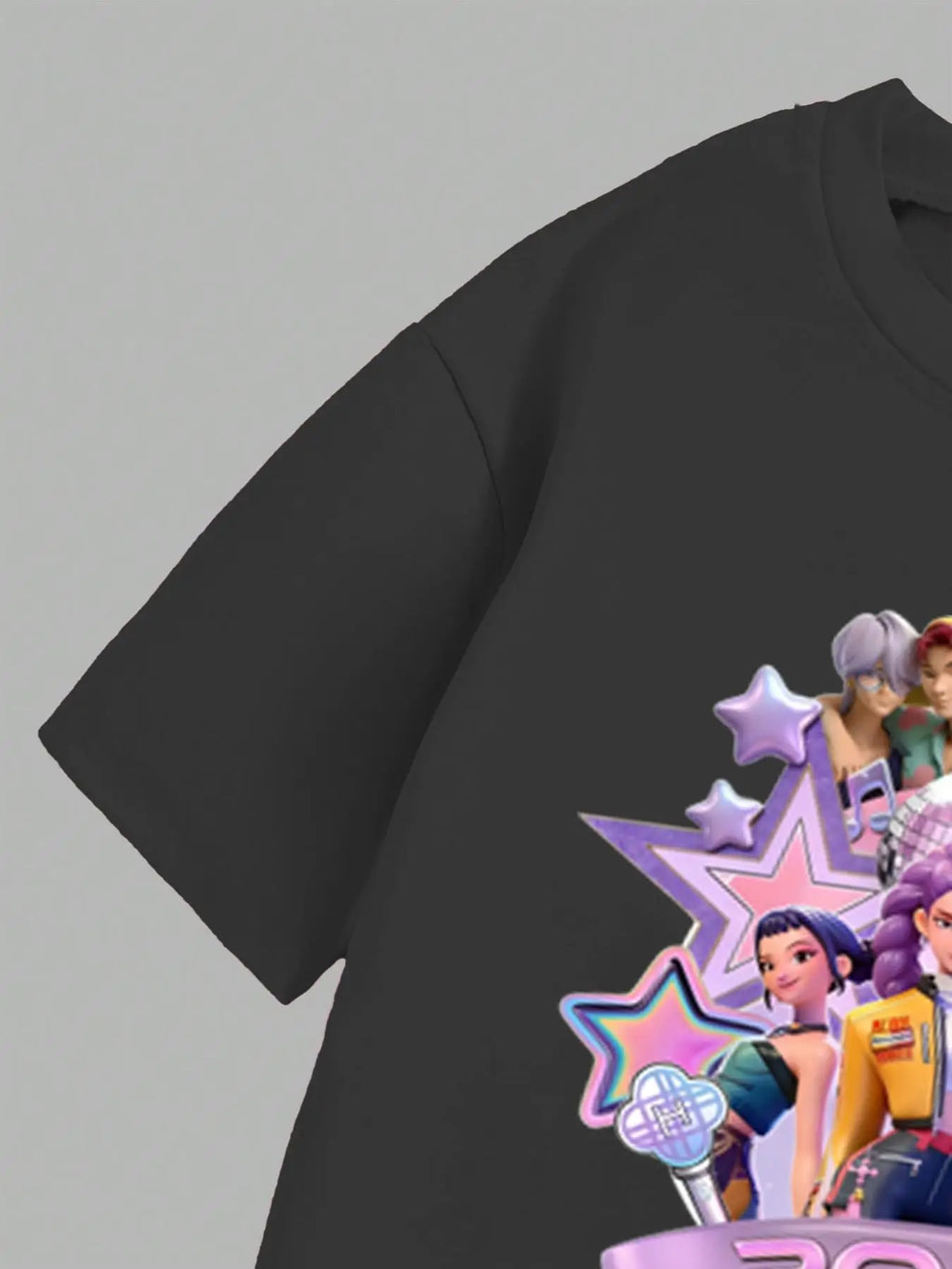 Girls 2-Piece 2026 K-Pop Concert Outfit - Black Graphic T-Shirt &