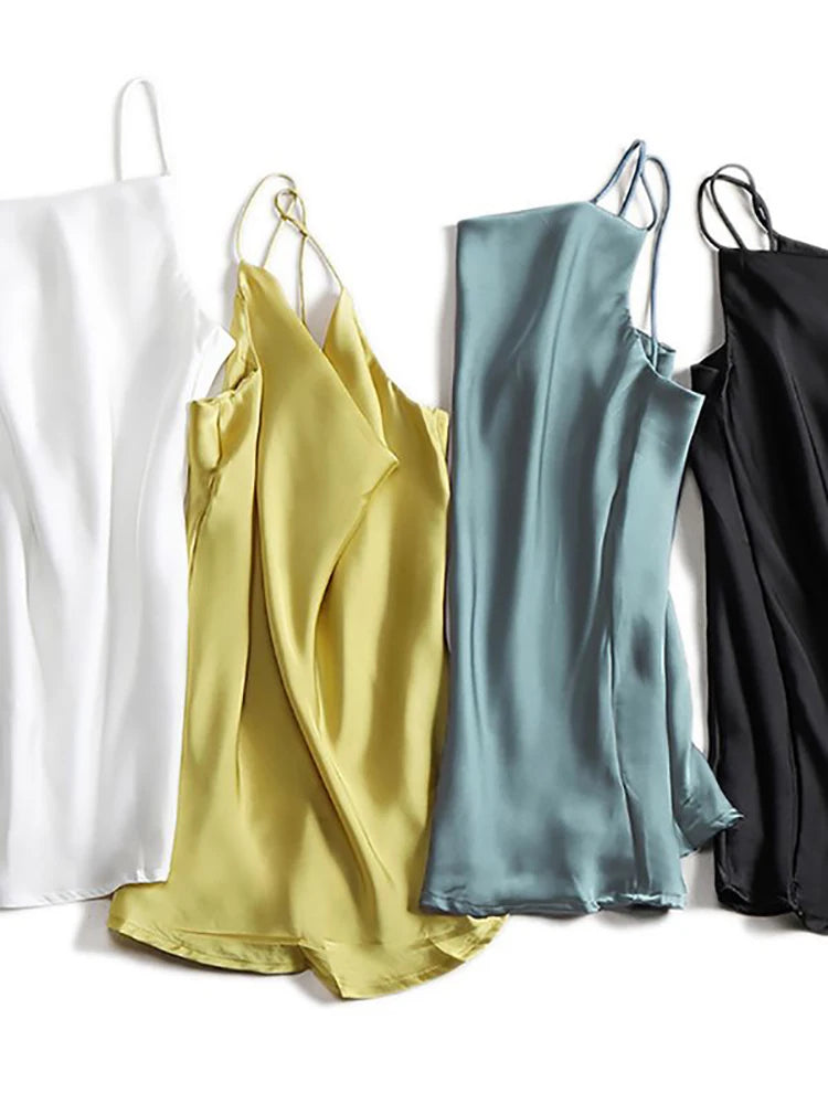 Satin Silk Women Tank Tops Female 2026 Summer Sexy Strap Basic