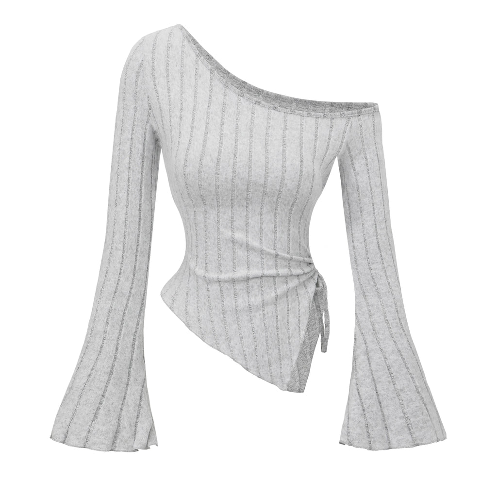 Women's Off-Shoulder Cross Long-Sleeved Slim Fit T-Shirt Asymmetrical