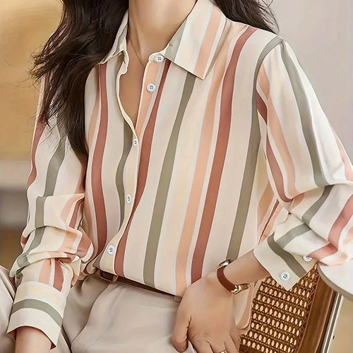 Elegant Chic Office Lady Turn Down Collar Shirt Simple Temperament