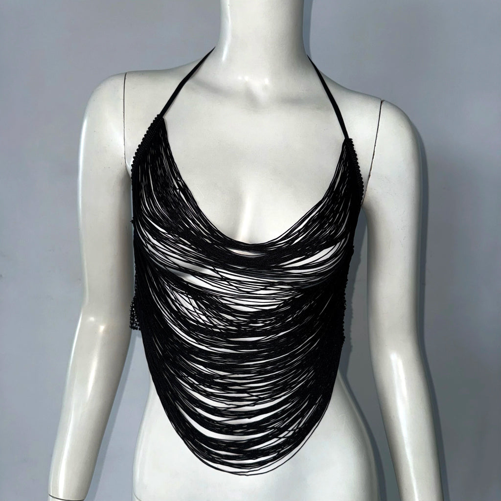 Elegant Multi Layer Tassel Camisole For Women Sexy Backless Halter